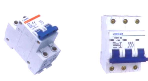 DZ47-63 miniature circuit breakers, 2-pole and 3-pole, DIN-rail mounting