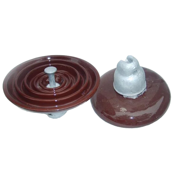 Porcelain disc suspension insulators, brown glaze