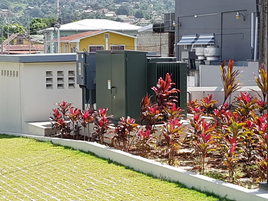 Outdoor pole-mounted distribution substation in a rural area